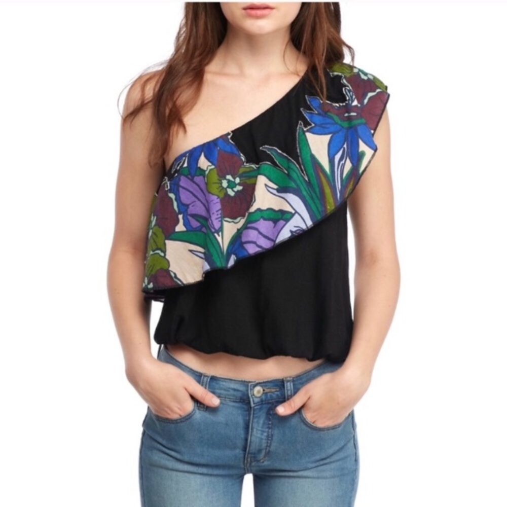 Free people ruffle floral one shoulder top